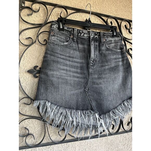 We The Free Bailey Black Denim Frayed Hem Skirt - Size 26 - Picture 4 of 10